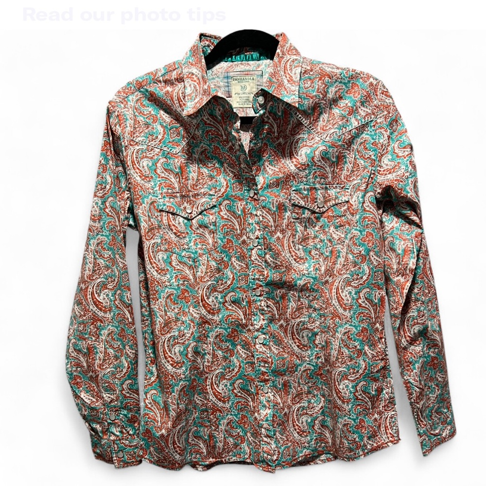 Panhandle Rough Stock Men’s Large Bellaria Print Snaps Long Sleeve